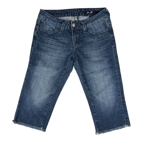 Seven7 Premium Denim Capri Jeans Size 26/2S Blue Wash Raw Hem Cropped - Picture 1 of 4